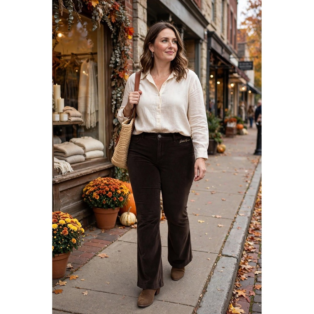 Eddie Bauer Womens Tall 10 Curvy Bootcut Velvet Pants Auburn Brown Solid